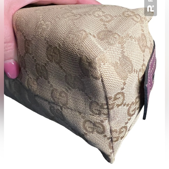 Gucci Canvas Makeup Cosmetic Pouch Bag with Purple Leather Trim EUC - Picture 4 of 10